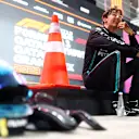 LUSAIL CITY, QATAR - OCTOBER 06: Second placed qualifier George Russell of Great Britain and Mercedes looks on in parc ferme during qualifying ahead of the F1 Grand Prix of Qatar at Lusail International Circuit on October 06, 2023 in Lusail City, Qatar. (Photo by Dan Istitene - Formula 1/Formula 1 via Getty Images)