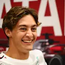 LUSAIL CITY, QATAR - OCTOBER 05: George Russell of Great Britain and Mercedes attends the Drivers Press Conference during previews ahead of the F1 Grand Prix of Qatar at Lusail International Circuit on October 05, 2023 in Lusail City, Qatar. (Photo by Clive Mason/Getty Images)