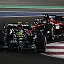 LUSAIL CITY, QATAR - OCTOBER 07: Lewis Hamilton of Great Britain driving the (44) Mercedes AMG Petronas F1 Team W14 leads Valtteri Bottas of Finland driving the (77) Alfa Romeo F1 C43 Ferrari during the Sprint ahead of the F1 Grand Prix of Qatar at Lusail International Circuit on October 07, 2023 in Lusail City, Qatar. (Photo by Clive Rose/Getty Images)