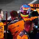 LUSAIL CITY, QATAR - OCTOBER 07: Sprint winner Oscar Piastri of Australia and McLaren celebrates with his team in parc ferme during the Sprint ahead of the F1 Grand Prix of Qatar at Lusail International Circuit on October 07, 2023 in Lusail City, Qatar. (Photo by Clive Rose/Getty Images)