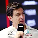 JEDDAH, SAUDI ARABIA - MARCH 17: Mercedes GP Executive Director Toto Wolff attends the Team Principals Press Conference during practice ahead of the F1 Grand Prix of Saudi Arabia at Jeddah Corniche Circuit on March 17, 2023 in Jeddah, Saudi Arabia. (Photo by Bryn Lennon/Getty Images)