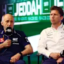 JEDDAH, SAUDI ARABIA - MARCH 17: Scuderia AlphaTauri Team Principal Franz Tost and James Vowles, Team Principal of Williams attend the Team Principals Press Conference during practice ahead of the F1 Grand Prix of Saudi Arabia at Jeddah Corniche Circuit on March 17, 2023 in Jeddah, Saudi Arabia. (Photo by Bryn Lennon/Getty Images)