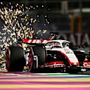 JEDDAH, SAUDI ARABIA - MARCH 18: Sparks fly behind Kevin Magnussen of Denmark driving the (20) Haas F1 VF-23 Ferrari during qualifying ahead of the F1 Grand Prix of Saudi Arabia at Jeddah Corniche Circuit on March 18, 2023 in Jeddah, Saudi Arabia. (Photo by Clive Mason/Getty Images)