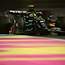 JEDDAH, SAUDI ARABIA - MARCH 18: Lewis Hamilton of Great Britain driving the (44) Mercedes AMG Petronas F1 Team W14 on track during qualifying ahead of the F1 Grand Prix of Saudi Arabia at Jeddah Corniche Circuit on March 18, 2023 in Jeddah, Saudi Arabia. (Photo by Clive Mason/Getty Images)