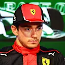 JEDDAH, SAUDI ARABIA - MARCH 18: Second placed qualifier Charles Leclerc of Monaco and Ferrari attends the press conference after qualifying ahead of the F1 Grand Prix of Saudi Arabia at Jeddah Corniche Circuit on March 18, 2023 in Jeddah, Saudi Arabia. (Photo by Clive Mason/Getty Images)