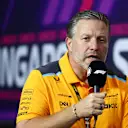 SINGAPORE, SINGAPORE - SEPTEMBER 15: McLaren Chief Executive Officer Zak Brown talks in the team principals press conference during practice ahead of the F1 Grand Prix of Singapore at Marina Bay Street Circuit on September 15, 2023 in Singapore, Singapore. (Photo by Bryn Lennon/Getty Images)