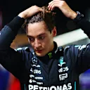 SINGAPORE, SINGAPORE - SEPTEMBER 16: Second placed qualifier George Russell of Great Britain and Mercedes looks on in parc ferme during qualifying ahead of the F1 Grand Prix of Singapore at Marina Bay Street Circuit on September 16, 2023 in Singapore, Singapore. (Photo by Dan Istitene - Formula 1/Formula 1 via Getty Images)