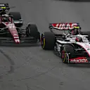 BARCELONA, SPAIN - JUNE 04: Nico Hulkenberg of Germany driving the (27) Haas F1 VF-23 Ferrari leads Zhou Guanyu of China driving the (24) Alfa Romeo F1 C43 Ferrari on track during the F1 Grand Prix of Spain at Circuit de Barcelona-Catalunya on June 04, 2023 in Barcelona, Spain. (Photo by Dan Mullan - Formula 1/Formula 1 via Getty Images)