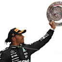 BARCELONA, SPAIN - JUNE 04: Second placed Lewis Hamilton of Great Britain and Mercedes celebrates on the podium during the F1 Grand Prix of Spain at Circuit de Barcelona-Catalunya on June 04, 2023 in Barcelona, Spain. (Photo by David Ramos/Getty Images)