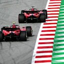 BARCELONA, SPAIN - JUNE 02: Charles Leclerc of Monaco driving the (16) Ferrari SF-23 leads Carlos Sainz of Spain driving (55) the Ferrari SF-23 on track during practice ahead of the F1 Grand Prix of Spain at Circuit de Barcelona-Catalunya on June 02, 2023 in Barcelona, Spain. (Photo by David Ramos/Getty Images)