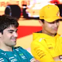 BARCELONA, SPAIN - JUNE 01: Lance Stroll of Canada and Aston Martin F1 Team and Lando Norris of Great Britain and McLaren attend the Drivers Press Conference during previews ahead of the F1 Grand Prix of Spain at Circuit de Barcelona-Catalunya on June 01, 2023 in Barcelona, Spain. (Photo by Dan Istitene/Getty Images)