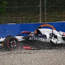 BARCELONA, SPAIN - JUNE 03: Nyck de Vries of Netherlands driving the (21) Scuderia AlphaTauri AT04 runs off track during qualifying ahead of the F1 Grand Prix of Spain at Circuit de Barcelona-Catalunya on June 03, 2023 in Barcelona, Spain. (Photo by Dan Mullan - Formula 1/Formula 1 via Getty Images)