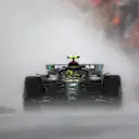 ZANDVOORT, NETHERLANDS - AUGUST 27: Lewis Hamilton of Great Britain driving the (44) Mercedes AMG Petronas F1 Team W14 in the rain during the F1 Grand Prix of The Netherlands at Circuit Zandvoort on August 27, 2023 in Zandvoort, Netherlands. (Photo by Lars Baron/Getty Images)