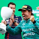 ZANDVOORT, NETHERLANDS - AUGUST 27: Second placed Fernando Alonso of Spain and Aston Martin F1 Team celebrates on the podium during the F1 Grand Prix of The Netherlands at Circuit Zandvoort on August 27, 2023 in Zandvoort, Netherlands. (Photo by Mark Thompson/Getty Images)
