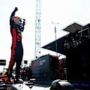ZANDVOORT, NETHERLANDS - AUGUST 26: Pole position qualifier Max Verstappen of the Netherlands and Oracle Red Bull Racing celebrates in parc ferme during qualifying ahead of the F1 Grand Prix of The Netherlands at Circuit Zandvoort on August 26, 2023 in Zandvoort, Netherlands. (Photo by Mark Thompson/Getty Images)