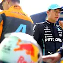 ZANDVOORT, NETHERLANDS - AUGUST 26: Third placed qualifier George Russell of Great Britain and Mercedes looks on in parc ferme during qualifying ahead of the F1 Grand Prix of The Netherlands at Circuit Zandvoort on August 26, 2023 in Zandvoort, Netherlands. (Photo by Mark Thompson/Getty Images)