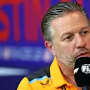 AUSTIN, TEXAS - OCTOBER 20: McLaren Chief Executive Officer Zak Brown talks in a team principals press conference ahead of the F1 Grand Prix of United States at Circuit of The Americas on October 20, 2023 in Austin, Texas. (Photo by Dan Istitene/Getty Images)