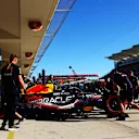 AUSTIN, TEXAS - OCTOBER 20: Sergio Perez of Mexico driving the (11) Oracle Red Bull Racing RB19 stops in the Pitlane during qualifying ahead of the F1 Grand Prix of United States at Circuit of The Americas on October 20, 2023 in Austin, Texas. (Photo by Mark Thompson/Getty Images)