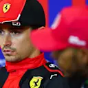 AUSTIN, TEXAS - OCTOBER 20: Pole position qualifier Charles Leclerc of Monaco and Ferrari talks in a press conference after qualifying ahead of the F1 Grand Prix of United States at Circuit of The Americas on October 20, 2023 in Austin, Texas. (Photo by Dan Istitene/Getty Images)
