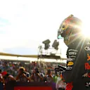 AUSTIN, TEXAS - OCTOBER 21: Sprint winner Max Verstappen of the Netherlands and Oracle Red Bull Racing celebrates in parc ferme during the Sprint ahead of the F1 Grand Prix of United States at Circuit of The Americas on October 21, 2023 in Austin, Texas. (Photo by Mark Thompson/Getty Images)