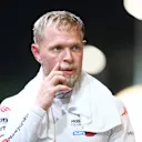 SINGAPORE, SINGAPORE - SEPTEMBER 21: 14th placed qualifier Kevin Magnussen of Denmark and Haas F1 walks in the Paddock during qualifying ahead of the F1 Grand Prix of Singapore at Marina Bay Street Circuit on September 21, 2024 in Singapore, Singapore. (Photo by Lars Baron - Formula 1/Formula 1 via Getty Images)