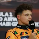 ABU DHABI, UNITED ARAB EMIRATES - DECEMBER 07: Pole position qualifier Lando Norris of Great Britain and McLaren attends the press conference after qualifying ahead of the F1 Grand Prix of Abu Dhabi at Yas Marina Circuit on December 07, 2024 in Abu Dhabi, United Arab Emirates. (Photo by Bryn Lennon/Getty Images)