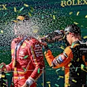 MELBOURNE, AUSTRALIA - MARCH 24: Race winner Carlos Sainz of Spain and Third placed Lando Norris of Great Britain during the F1 Grand Prix of Australia at Albert Park Circuit on March 24, 2024 in Melbourne, Australia.(Photo by Bill Murray/Getty Images)