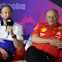 MELBOURNE, AUSTRALIA - MARCH 22: Peter Bayer, CEO of Visa Cash App RB and Ferrari Team Principal Frederic Vasseur attend the Team Principals Press Conference during practice ahead of the F1 Grand Prix of Australia at Albert Park Circuit on March 22, 2024 in Melbourne, Australia. (Photo by Robert Cianflone/Getty Images)