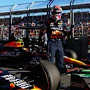 MELBOURNE, AUSTRALIA - MARCH 23: Pole position qualifier Max Verstappen of the Netherlands and Oracle Red Bull Racing celebrates in parc ferme during qualifying ahead of the F1 Grand Prix of Australia at Albert Park Circuit on March 23, 2024 in Melbourne, Australia. (Photo by Mark Thompson/Getty Images)