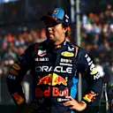 MELBOURNE, AUSTRALIA - MARCH 23: Third placed qualifier Sergio Perez of Mexico and Oracle Red Bull Racing looks on in parc ferme during qualifying ahead of the F1 Grand Prix of Australia at Albert Park Circuit on March 23, 2024 in Melbourne, Australia. (Photo by Mark Thompson/Getty Images)