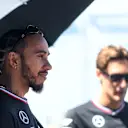 BAKU, AZERBAIJAN - SEPTEMBER 15: Lewis Hamilton of Great Britain and Mercedes looks on from the drivers parade prior to the F1 Grand Prix of Azerbaijan at Baku City Circuit on September 15, 2024 in Baku, Azerbaijan. (Photo by Rudy Carezzevoli/Getty Images)
