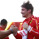 BAKU, AZERBAIJAN - SEPTEMBER 14: Pole position qualifier Charles Leclerc of Monaco and Ferrari looks on in parc ferme during qualifying ahead of the F1 Grand Prix of Azerbaijan at Baku City Circuit on September 14, 2024 in Baku, Azerbaijan. (Photo by Clive Rose - Formula 1/Formula 1 via Getty Images)