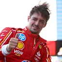 BAKU, AZERBAIJAN - SEPTEMBER 14: Pole position qualifier Charles Leclerc of Monaco and Ferrari celebrates in parc ferme during qualifying ahead of the F1 Grand Prix of Azerbaijan at Baku City Circuit on September 14, 2024 in Baku, Azerbaijan. (Photo by Clive Rose - Formula 1/Formula 1 via Getty Images)