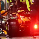 BAHRAIN, BAHRAIN - MARCH 02: Oscar Piastri of Australia driving the (81) McLaren MCL38 Mercedes makes a pitstop during the F1 Grand Prix of Bahrain at Bahrain International Circuit on March 02, 2024 in Bahrain, Bahrain. (Photo by Peter Fox - Formula 1/Formula 1 via Getty Images)