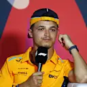 BAHRAIN, BAHRAIN - FEBRUARY 28: Lando Norris of Great Britain and McLaren attends the Drivers Press Conference during previews ahead of the F1 Grand Prix of Bahrain at Bahrain International Circuit on February 28, 2024 in Bahrain, Bahrain. (Photo by Clive Rose/Getty Images)