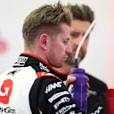 BAHRAIN, BAHRAIN - MARCH 01: Nico Hulkenberg of Germany and Haas F1 looks on in the garage during final practice ahead of the F1 Grand Prix of Bahrain at Bahrain International Circuit on March 01, 2024 in Bahrain, Bahrain. (Photo by Peter Fox - Formula 1/Formula 1 via Getty Images)