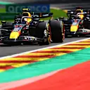 SPA, BELGIUM - JULY 28: Sergio Perez of Mexico driving the (11) Oracle Red Bull Racing RB20 leads Max Verstappen of the Netherlands driving the (1) Oracle Red Bull Racing RB20 during the F1 Grand Prix of Belgium at Circuit de Spa-Francorchamps on July 28, 2024 in Spa, Belgium. (Photo by Mark Thompson/Getty Images)