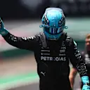 SAO PAULO, BRAZIL - NOVEMBER 01: George Russell of Great Britain and Mercedes reacts during practice ahead of the F1 Grand Prix of Brazil at Autodromo Jose Carlos Pace on November 01, 2024 in Sao Paulo, Brazil. (Photo by Peter Fox - Formula 1/Formula 1 via Getty Images)