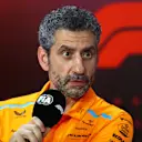 SAO PAULO, BRAZIL - NOVEMBER 01: McLaren Team Principal Andrea Stella attends the press conference after practice ahead of the F1 Grand Prix of Brazil at Autodromo Jose Carlos Pace on November 01, 2024 in Sao Paulo, Brazil. (Photo by Peter Fox/Getty Images)