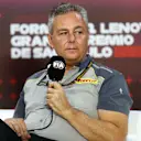 SAO PAULO, BRAZIL - NOVEMBER 01: Director of Pirelli F1 Mario Isola attends the press conference after practice ahead of the F1 Grand Prix of Brazil at Autodromo Jose Carlos Pace on November 01, 2024 in Sao Paulo, Brazil. (Photo by Peter Fox/Getty Images)
