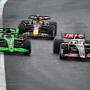SAO PAULO, BRAZIL - NOVEMBER 03: Oliver Bearman of Great Britain driving the (50) Haas F1 VF-24 Ferrari leads Valtteri Bottas of Finland driving the (77) Kick Sauber C44 Ferrari during the F1 Grand Prix of Brazil at Autodromo Jose Carlos Pace on November 03, 2024 in Sao Paulo, Brazil. (Photo by Clive Mason/Getty Images)