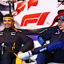 MONTREAL, QUEBEC - JUNE 09: Race winner Max Verstappen of the Netherlands and Oracle Red Bull Racing and Second placed Lando Norris of Great Britain and McLaren attend the press conference after the F1 Grand Prix of Canada at Circuit Gilles Villeneuve on June 09, 2024 in Montreal, Quebec. (Photo by Clive Rose/Getty Images)