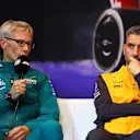 MONTREAL, QUEBEC - JUNE 07: Mike Krack, Team Principal of the Aston Martin F1 Team and McLaren Team Principal Andrea Stella attend the Team Principals Press Conference during practice ahead of the F1 Grand Prix of Canada at Circuit Gilles Villeneuve on June 07, 2024 in Montreal, Quebec. (Photo by Bryn Lennon/Getty Images)
