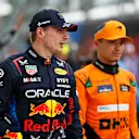 MONTREAL, QUEBEC - JUNE 08: Second placed qualifier Max Verstappen of the Netherlands and Oracle Red Bull Racing and Third placed qualifier Lando Norris of Great Britain and McLaren in parc ferme after qualifying ahead of the F1 Grand Prix of Canada at Circuit Gilles Villeneuve on June 08, 2024 in Montreal, Quebec. (Photo by Chris Graythen/Getty Images)