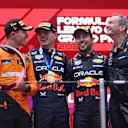 SHANGHAI, CHINA - APRIL 21: Race winner Max Verstappen of the Netherlands and Oracle Red Bull Racing, Second placed Lando Norris of Great Britain and McLaren, Third placed Sergio Perez of Mexico and Oracle Red Bull Racing and Oracle Red Bull Racing Head of Car Engineering Paul Monaghan celebrate on the podium during the F1 Grand Prix of China at Shanghai International Circuit on April 21, 2024 in Shanghai, China. (Photo by Lars Baron/Getty Images)