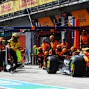IMOLA, ITALY - MAY 19: Oscar Piastri of Australia driving the (81) McLaren MCL38 Mercedes makes a pitstop during the F1 Grand Prix of Emilia-Romagna at Autodromo Enzo e Dino Ferrari Circuit on May 19, 2024 in Imola, Italy. (Photo by Mark Thompson/Getty Images)