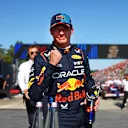 IMOLA, ITALY - MAY 18: Pole position qualifier Max Verstappen of the Netherlands and Oracle Red Bull Racing celebrates in parc ferme during qualifying ahead of the F1 Grand Prix of Emilia-Romagna at Autodromo Enzo e Dino Ferrari Circuit on May 18, 2024 in Imola, Italy. (Photo by Mark Thompson/Getty Images)