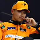 IMOLA, ITALY - MAY 18: Third placed qualifier Lando Norris of Great Britain and McLaren attends the press conference after qualifying ahead of the F1 Grand Prix of Emilia-Romagna at Autodromo Enzo e Dino Ferrari Circuit on May 18, 2024 in Imola, Italy. (Photo by Lars Baron/Getty Images)