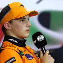 IMOLA, ITALY - MAY 18: Second placed qualifier Oscar Piastri of Australia and McLaren attends the press conference after qualifying ahead of the F1 Grand Prix of Emilia-Romagna at Autodromo Enzo e Dino Ferrari Circuit on May 18, 2024 in Imola, Italy. (Photo by Lars Baron/Getty Images)