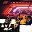 BUDAPEST, HUNGARY - JULY 18: Nico Hulkenberg of Germany and Haas F1, Pierre Gasly of France and Alpine F1, Alexander Albon of Thailand and Williams, Oscar Piastri of Australia and McLaren and Fernando Alonso of Spain and Aston Martin F1 Team attend the Drivers Press Conference during previews ahead of the F1 Grand Prix of Hungary at Hungaroring on July 18, 2024 in Budapest, Hungary. (Photo by Bryn Lennon/Getty Images)